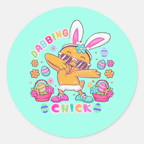 Cute easter dabbing chick with bunny ears classic round sticker