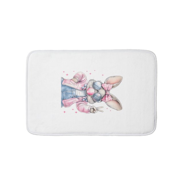 Cute Easter Day Bunny Blowing Bubble Rabbit Women  Bath Mat (Front)