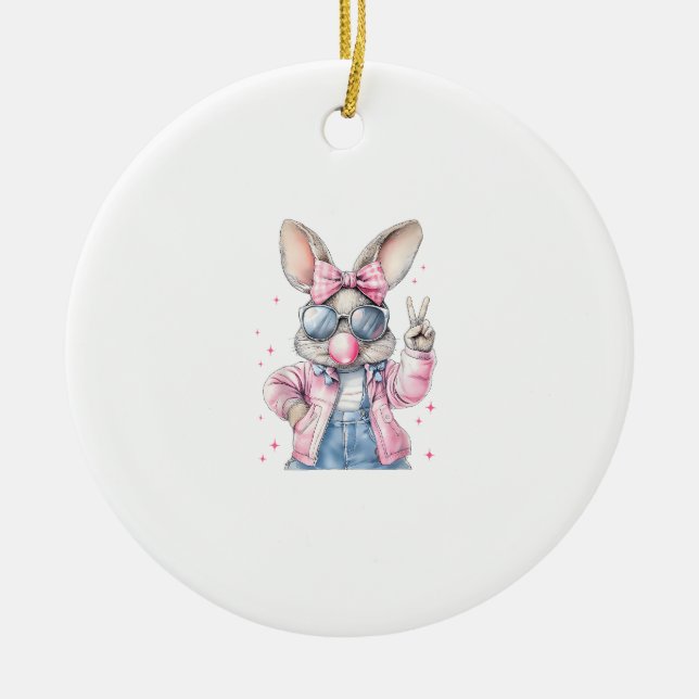 Cute Easter Day Bunny Blowing Bubble Rabbit Women  Ceramic Ornament (Front)