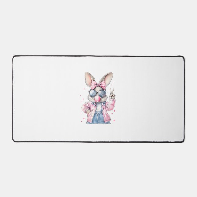 Cute Easter Day Bunny Blowing Bubble Rabbit Women  Desk Mat (Front)