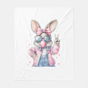 Cute Easter Day Bunny Blowing Bubble Rabbit Women  Fleece Blanket