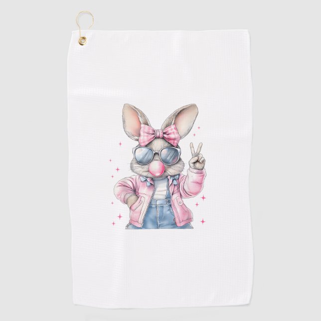 Cute Easter Day Bunny Blowing Bubble Rabbit Women  Golf Towel (Front)