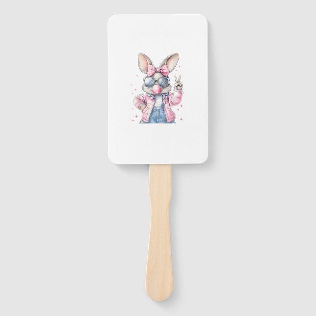 Cute Easter Day Bunny Blowing Bubble Rabbit Women  Hand Fan (Front)