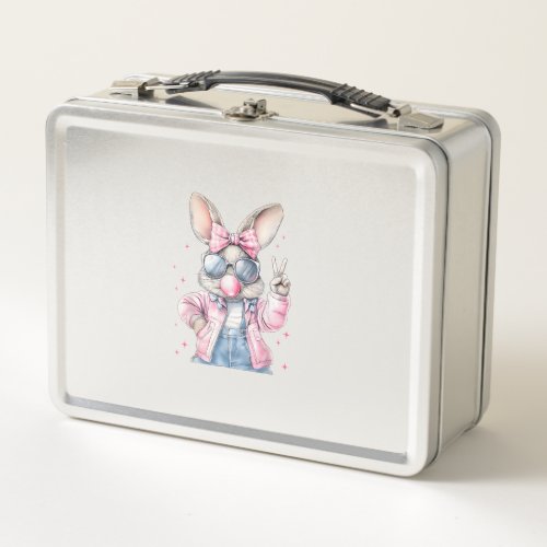 Cute Easter Day Bunny Blowing Bubble Rabbit Women  Metal Lunch Box
