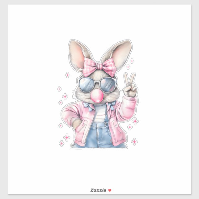 Cute Easter Day Bunny Blowing Bubble Rabbit Women  Sticker (Sheet)