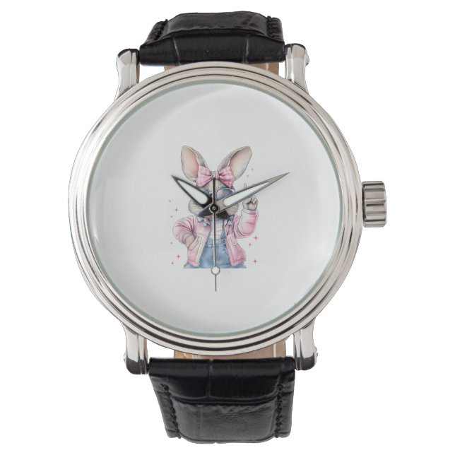 Cute Easter Day Bunny Blowing Bubble Rabbit Women  Watch (Front)