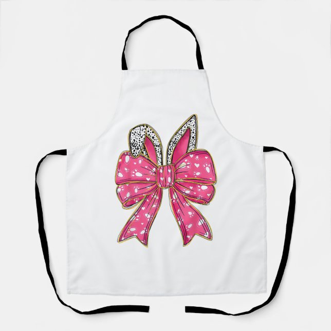 Cute Easter Day Coquette Bow Bunny Rabbit Womens G Apron (Front)