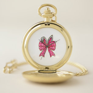Cute Easter Day Coquette Bow Bunny Rabbit Womens G Pocket Watch