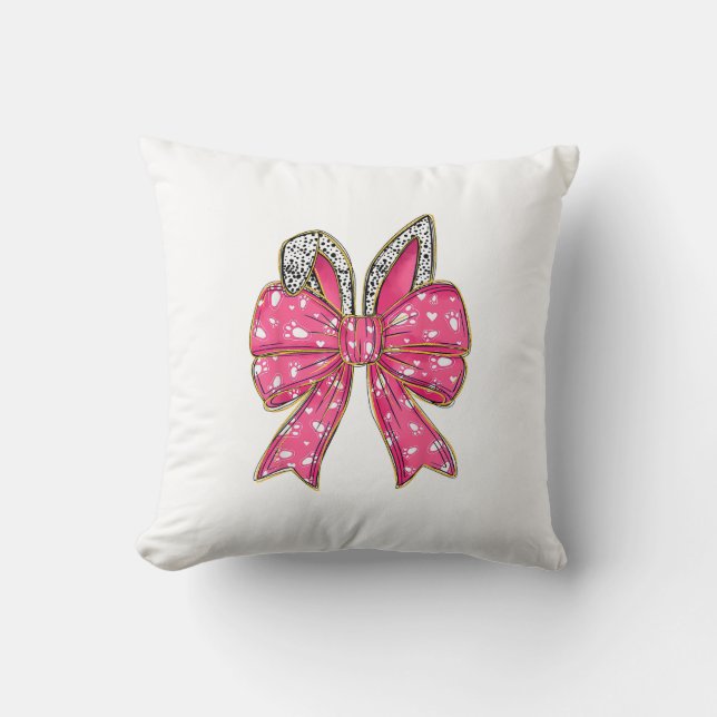 Cute Easter Day Coquette Bow Bunny Rabbit Womens G Throw Pillow (Front)