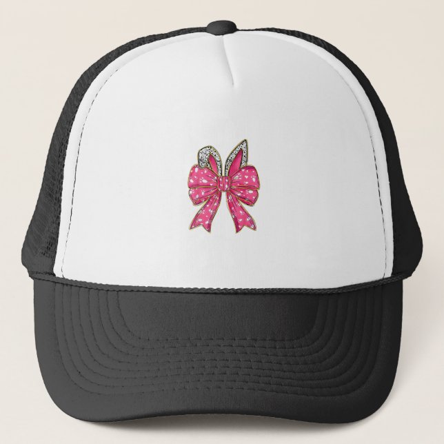 Cute Easter Day Coquette Bow Bunny Rabbit Womens G Trucker Hat (Front)