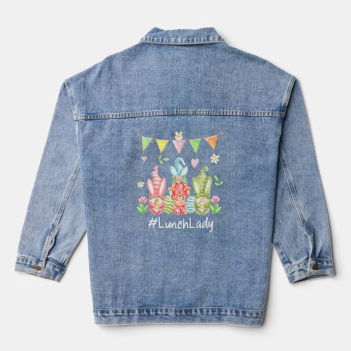 Cute Easter Day Gnome Love Lunch Lady Women Matchi Denim Jacket