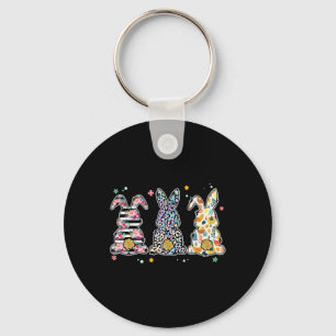 Cute Easter Day Leopard Bunny Floral Happy Easter  Keychain
