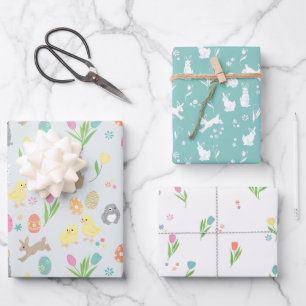 Cute easter design with bunnies and chicks wrapping paper sheets
