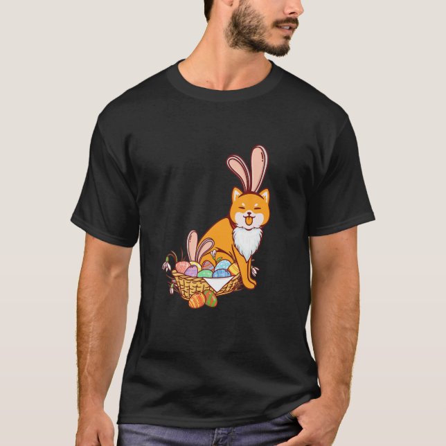 Cute Easter Egg Basket Shiba Inu Wearing Rabbit Ea T-Shirt (Front)