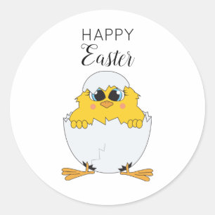 Cute Easter Egg & Chick Happy Easter Classic Round Sticker