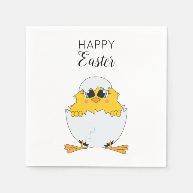 Cute Easter Egg & Chick Happy Easter Napkins (Front)