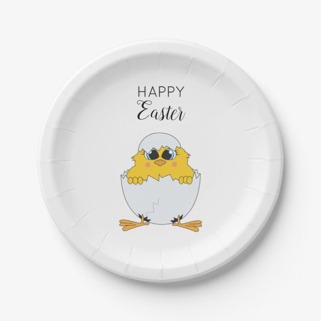 Cute Easter Egg & Chick Happy Easter Paper Plates (Front)