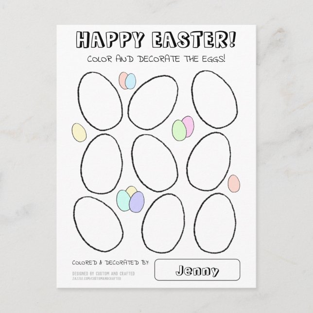 Cute Easter Egg Coloring Greeting Card for Kids (Front)
