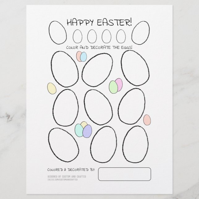 Cute Easter Egg Coloring Page w/ Patterned Back (Front)
