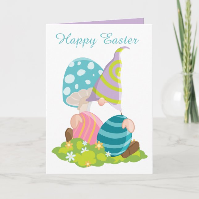 Cute Easter egg gnome Holiday Card (Front)