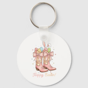 Cute Easter Egg Howdy Western Cowboy Boots Bunny C Keychain