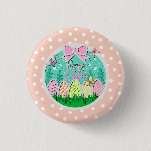 Cute Easter Egg Hunt and Colorful Butterflies Button