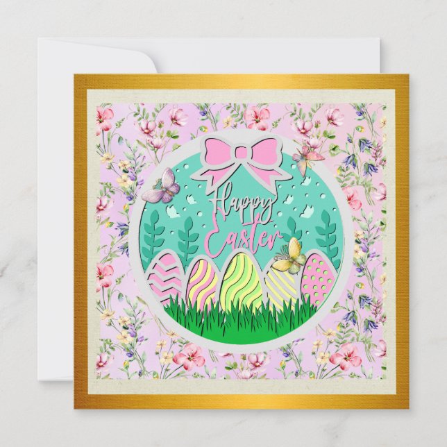 Cute Easter Egg Hunt and Colorful Butterflies Invitation (Front)
