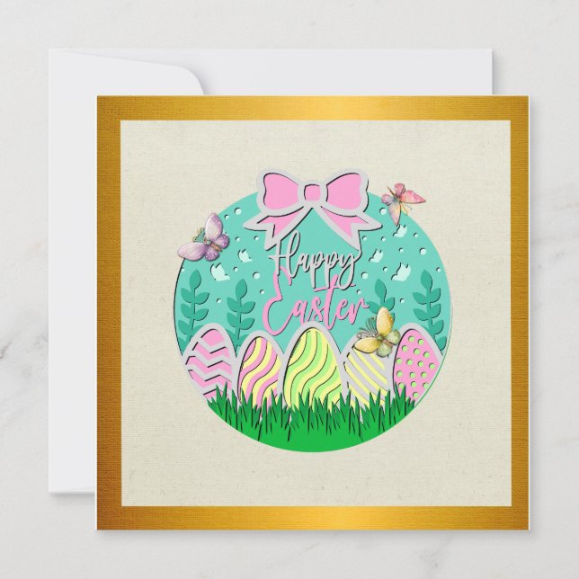 Cute Easter Egg Hunt and Colorful Butterflies Invitation (Front)