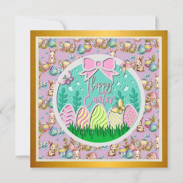 Cute Easter Egg Hunt and Colorful Butterflies Invitation (Front)