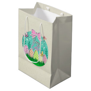 Cute Easter Egg Hunt and Colorful Butterflies Medium Gift Bag