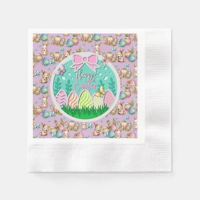 Cute Easter Egg Hunt and Colorful Butterflies Napkins (Front)