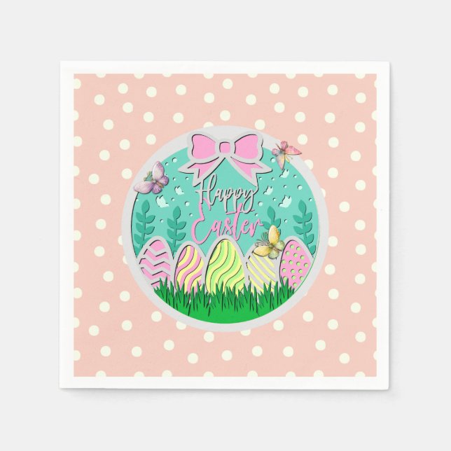 Cute Easter Egg Hunt and Colorful Butterflies Napkins (Front)
