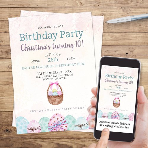 Cute Easter Egg Hunt Birthday Party Invitation