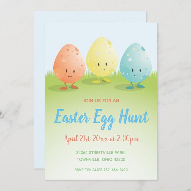 Cute Easter Egg Hunt Invitation (Front/Back)