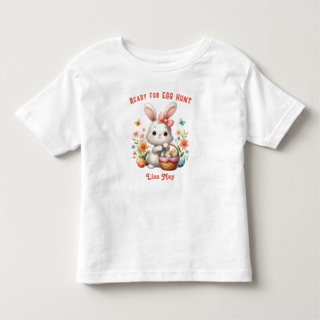Cute Easter Egg Hunter bunny personalized T-Shirt (Front)