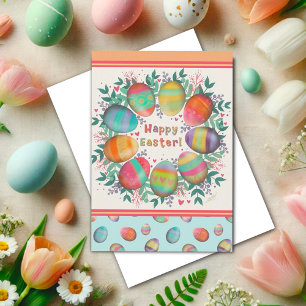 Cute Easter Egg Pastel Floral Wreath Custom Card