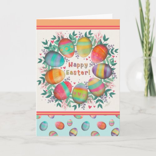 Cute Easter Egg Pastel Floral Wreath Custom Card