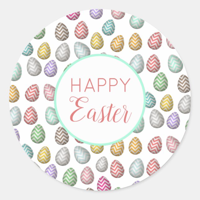Cute Easter Egg Pattern Pastel Colors Classic Round Sticker (Front)