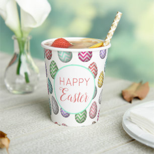 Cute Easter Egg Pattern Pastel Colors Paper Cups