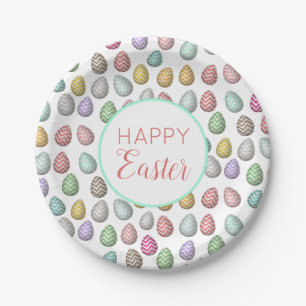 Cute Easter Egg Pattern Pastel Colors Paper Plates