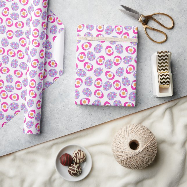 Cute Easter Egg Pink Purple Floral Wrapping Paper (Crafts)