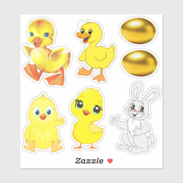 Cute Easter Eggs, Bunny, Ducklings & Chicks Sticker (Sheet)