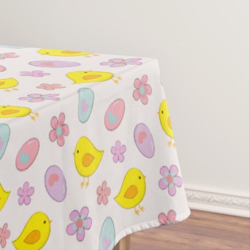 Cute Easter Eggs Chicks and Flowers Pattern Spring Tablecloth