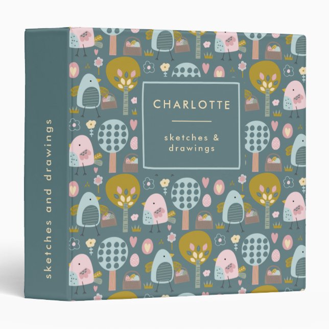 Cute Easter Eggs Chicks Personalized Name 3 Ring Binder (Front/Spine)