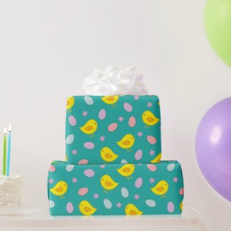 Cute Easter Eggs Chicks Spring Pattern Teal green