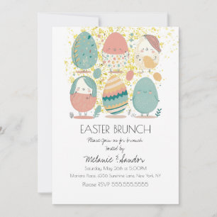 Cute Easter Eggs Dinner Brunch  Invitation