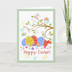 Cute Easter Eggs Frowners And Birds-happy Easter Holiday Card