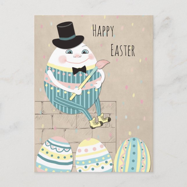 Cute Easter eggs & Humpty Dumpty Holiday Postcard (Front)