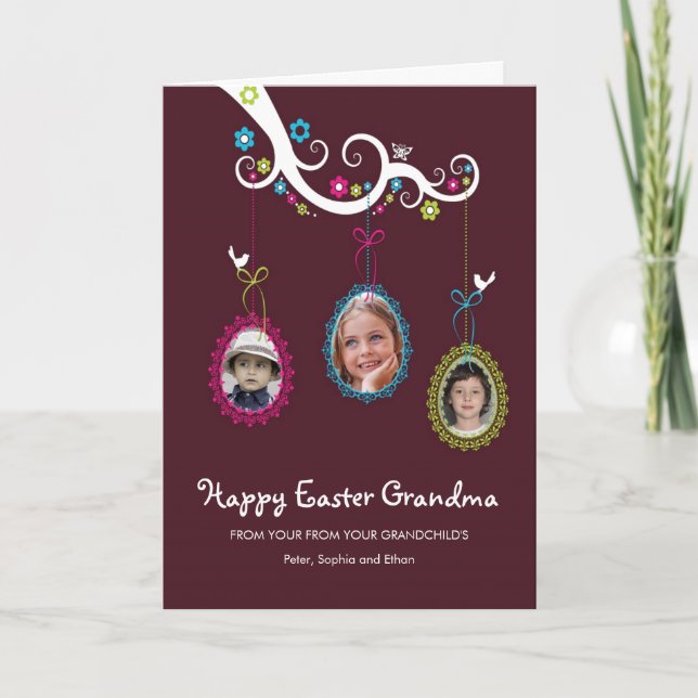 Cute Easter Eggs Ornaments Frowners And Birds Holiday Card (Front)