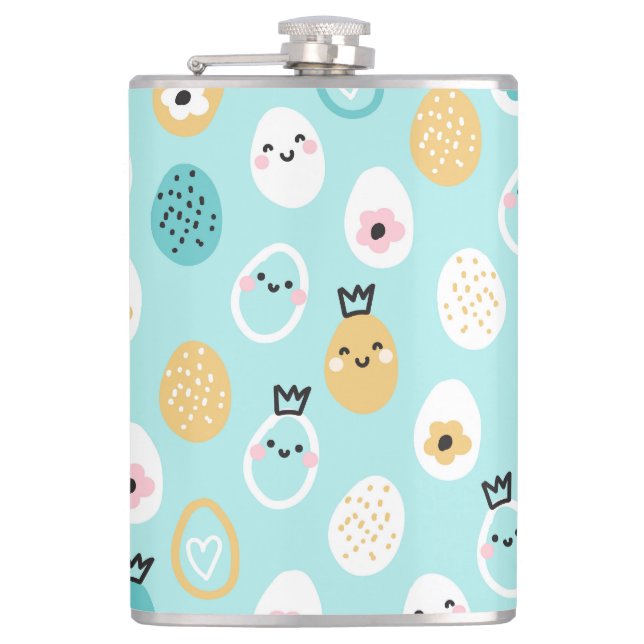 Cute Easter Eggs Pattern Kawaii Pastel Eggs  Flask (Front)